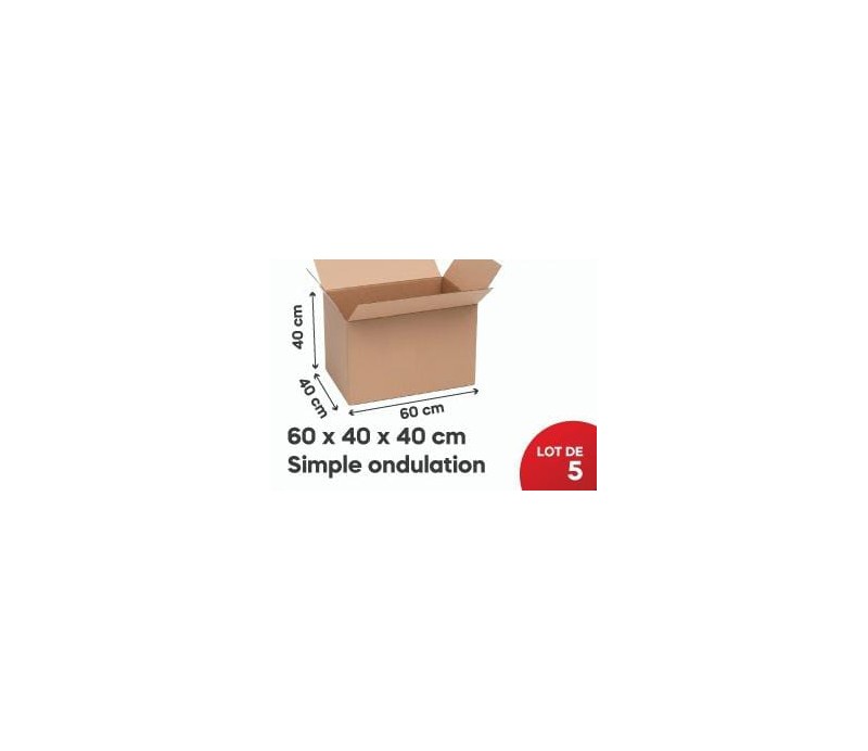 Carton Kraft 60*40*40Cm Simple Ondulation, Lot de 5