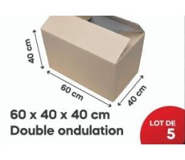 Carton Kraft 60*40*40Cm Double Ondulation, Lot de 5