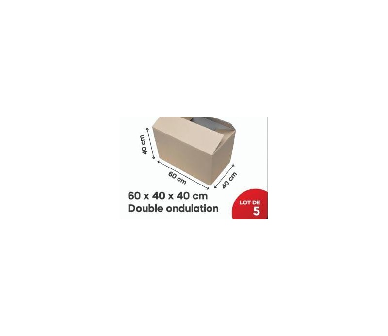 Carton Kraft 60*40*40Cm Double Ondulation, Lot de 5