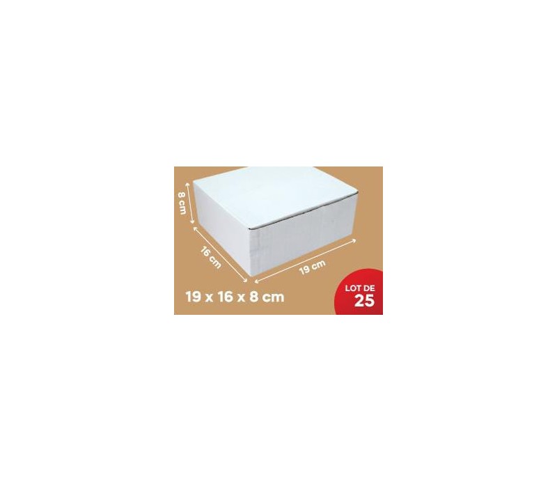 Carton Blanc 19*16*8Cm, Lot de 25