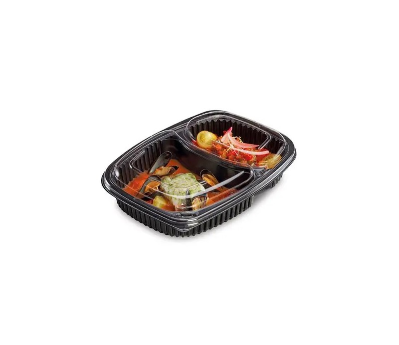 Baquette microondable noir 2 compartiments avec Couvercle transparent OZGE