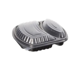 Baquette microondable noir 2 compartiments avec Couvercle transparent OZGE