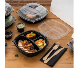 Baquette micro-ondable noir 3 compartiments avec couvercle transparent OZGE