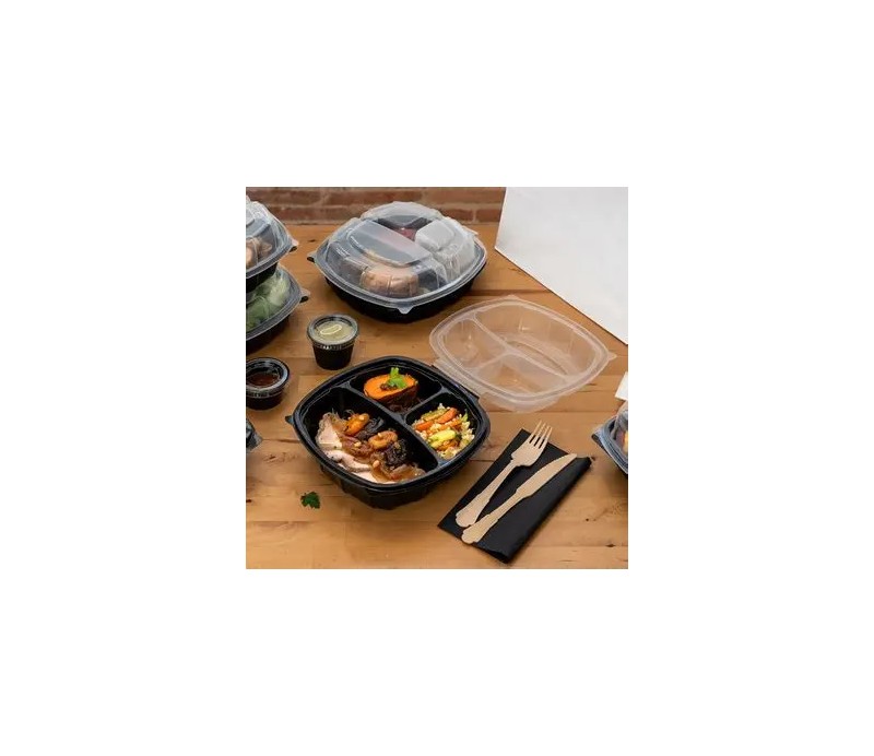 Baquette micro-ondable noir 3 compartiments avec couvercle transparent OZGE