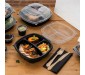 Baquette micro-ondable noir 3 compartiments avec couvercle transparent OZGE